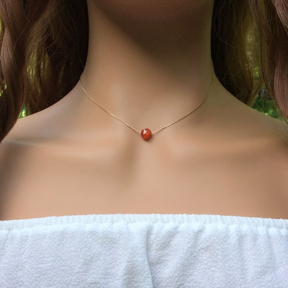 Carnelian choker necklace 14k gold filled - Sacral chakra - healing necklace